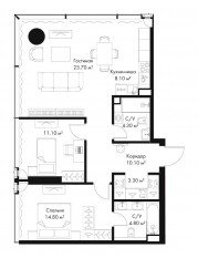 МФК «SLAVA», планировка 2-комнатной квартиры, 80.20 м²