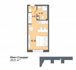 Апарт-комплекс «IN2IT», планировка студии, 25.01 м²