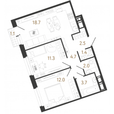 ЖК «Литера», планировка 2-комнатной квартиры, 56.30 м²