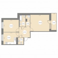 ЖК «Огни Залива», планировка 2-комнатной квартиры, 73.36 м²