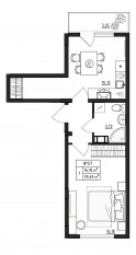 МЖК «Верево-Сити», планировка 1-комнатной квартиры, 39.69 м²