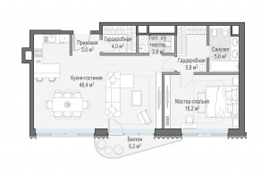 ЖК Дом «Лаврушинский», планировка 2-комнатной квартиры, 85.70 м²