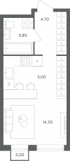 МФК «Равновесие», планировка студии, 28.00 м²