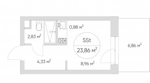 Апарт-комплекс «N'ice loft», планировка студии, 23.90 м²