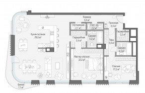 ЖК Дом «Лаврушинский», планировка 3-комнатной квартиры, 158.20 м²