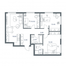 ЖК «iLove», планировка 4-комнатной квартиры, 75.90 м²