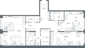 ЖК «iLove», планировка 3-комнатной квартиры, 111.50 м²