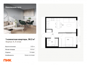 ЖК «Никольские луга», планировка 1-комнатной квартиры, 36.20 м²