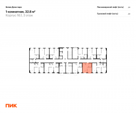 ЖК «Белая Дача парк», планировка 1-комнатной квартиры, 32.80 м²