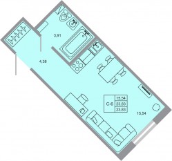 ЖК «Стороны света-2», планировка студии, 23.83 м²