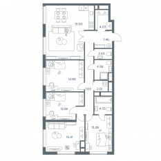 ЖК «iLove», планировка 5-комнатной квартиры, 118.10 м²