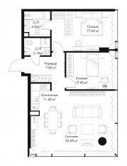 МФК «SLAVA», планировка 2-комнатной квартиры, 81.50 м²