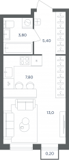 МФК «Равновесие», планировка студии, 30.10 м²