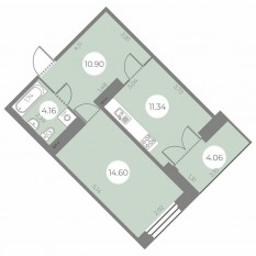 ЖК «Огни Залива», планировка 1-комнатной квартиры, 43.03 м²