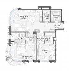 ЖК Дом «Лаврушинский», планировка 2-комнатной квартиры, 116.80 м²