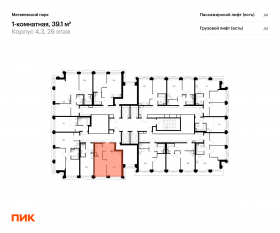 ЖК «Матвеевский парк», планировка 1-комнатной квартиры, 39.10 м²