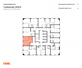 ЖК «Первый Дубровский», планировка 1-комнатной квартиры, 34.60 м²