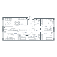 ЖК «iLove», планировка 4-комнатной квартиры, 102.90 м²