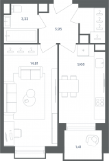 МФК «Равновесие», планировка 1-комнатной квартиры, 35.30 м²