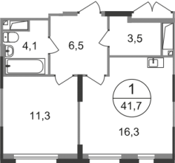 ЖК «Первый Московский», планировка 1-комнатной квартиры, 41.70 м²