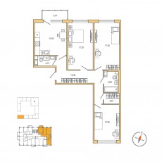 ЖК «OKLA», планировка 3-комнатной квартиры, 87.00 м²