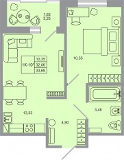 ЖК «Стороны света-2», планировка 1-комнатной квартиры, 33.68 м²