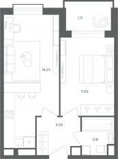 МФК «Равновесие», планировка 2-комнатной квартиры, 39.10 м²
