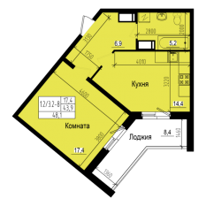ЖК «Прагма City», планировка 1-комнатной квартиры, 48.10 м²