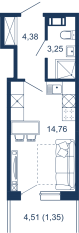 Апарт-комплекс «Bereg. Курортный», планировка студии, 23.74 м²