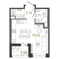 ЖК «Ultra City 3.0», планировка студии, 28.48 м²