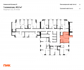 ЖК «Кавказский бульвар 51», планировка 1-комнатной квартиры, 40.20 м²