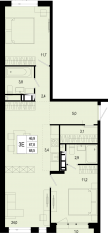 ЖК «Новая Щербинка», планировка 3-комнатной квартиры, 67.80 м²