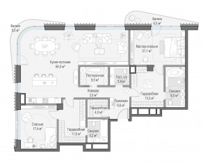 ЖК Дом «Лаврушинский», планировка 3-комнатной квартиры, 167.30 м²