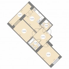 ЖК «Огни Залива», планировка 2-комнатной квартиры, 58.62 м²