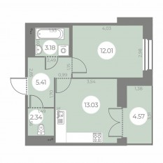 ЖК «Огни Залива», планировка 1-комнатной квартиры, 38.25 м²