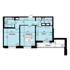 ЖК «Прагма City», планировка 2-комнатной квартиры, 64.30 м²