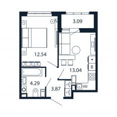 ЖК «Полис Приморский 2», планировка 1-комнатной квартиры, 33.30 м²