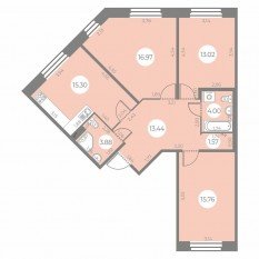 ЖК «Огни Залива», планировка 3-комнатной квартиры, 83.94 м²