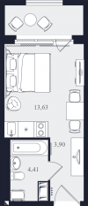 МФК «Про.Молодость (Апартаменты Про.Молодость)», планировка студии, 21.94 м²