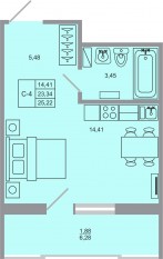 ЖК «Стороны света-2», планировка студии, 25.22 м²