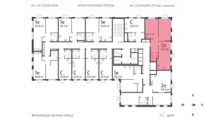 ЖК «Лучи», планировка 2-комнатной квартиры, 61.70 м²