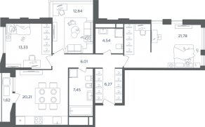 ЖК «Headliner», планировка 3-комнатной квартиры, 92.43 м²