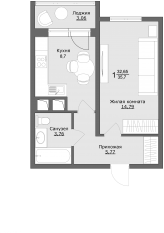 ЖК «Клевер», планировка 1-комнатной квартиры, 35.50 м²