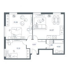 ЖК «iLove», планировка 3-комнатной квартиры, 74.50 м²