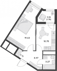 Апарт-комплекс «GloraX Заневский», планировка студии, 43.90 м²