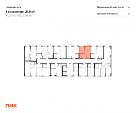 ЖК «Ильинские луга», планировка 1-комнатной квартиры, 31.60 м²