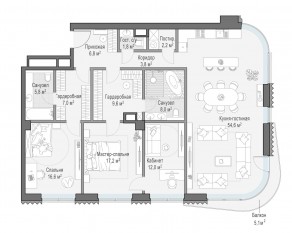 ЖК Дом «Лаврушинский», планировка 3-комнатной квартиры, 146.40 м²