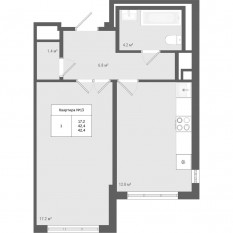 МЖК «Яковлево», планировка 1-комнатной квартиры, 42.40 м²