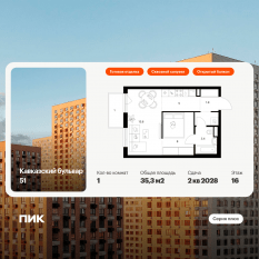 ЖК «Кавказский бульвар 51», планировка 1-комнатной квартиры, 35.30 м²