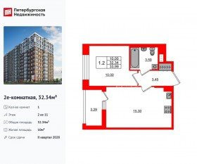 ЖК «Астра Континенталь», планировка 1-комнатной квартиры, 32.34 м²